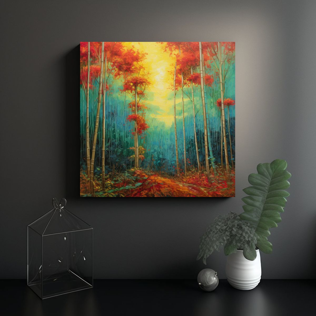 GENERICO - Cuadros Decorativos Con Bambú Y Follaje Otoñal 100x100 Cm