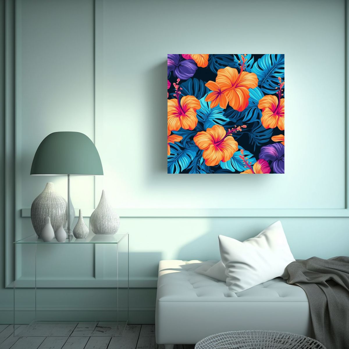 GENERICO - Cuadro Concepto Fantástico Vibrante Hibiscus 100x100 Cm