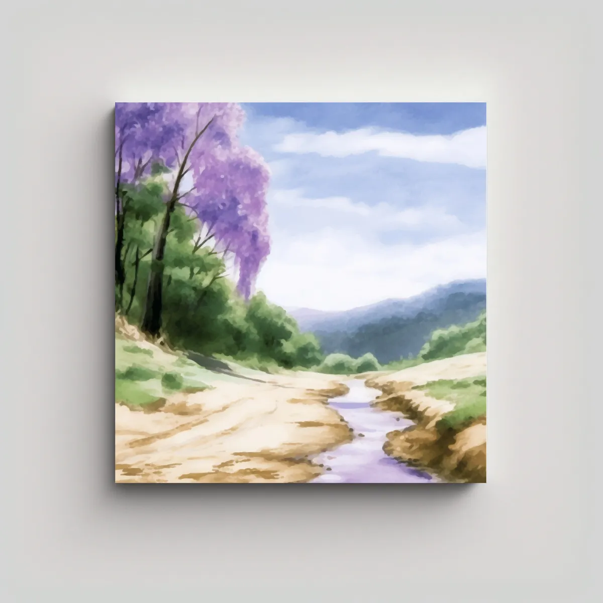 GENERICO - Pintura Acuarela Paisaje Bosque Camino Cielo 100x100 Cm