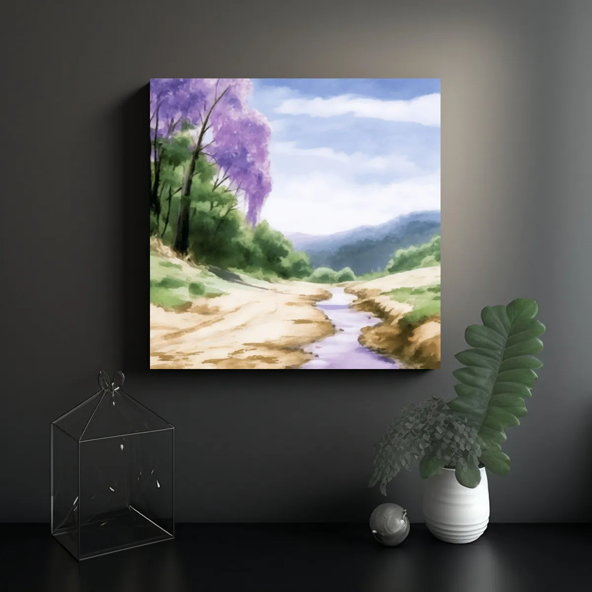 GENERICO - Pintura Acuarela Paisaje Bosque Camino Cielo 100x100 Cm