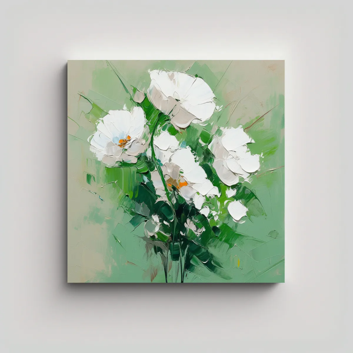 GENERICO - Pintura Lienzo Textura Flores Verdes Y Blancas En 100x100 Cm