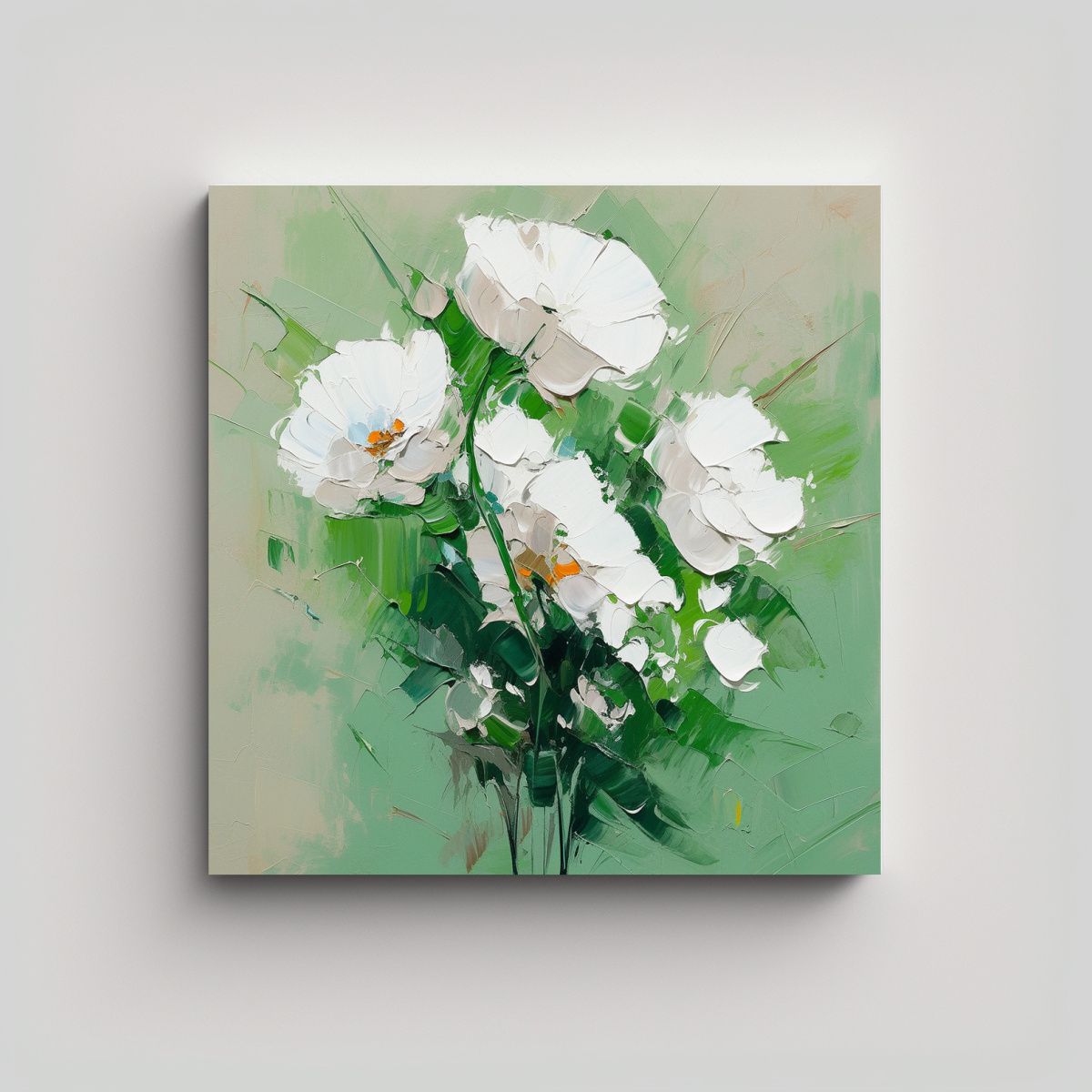 GENERICO - Pintura Lienzo Textura Flores Verdes Y Blancas En 100x100 Cm