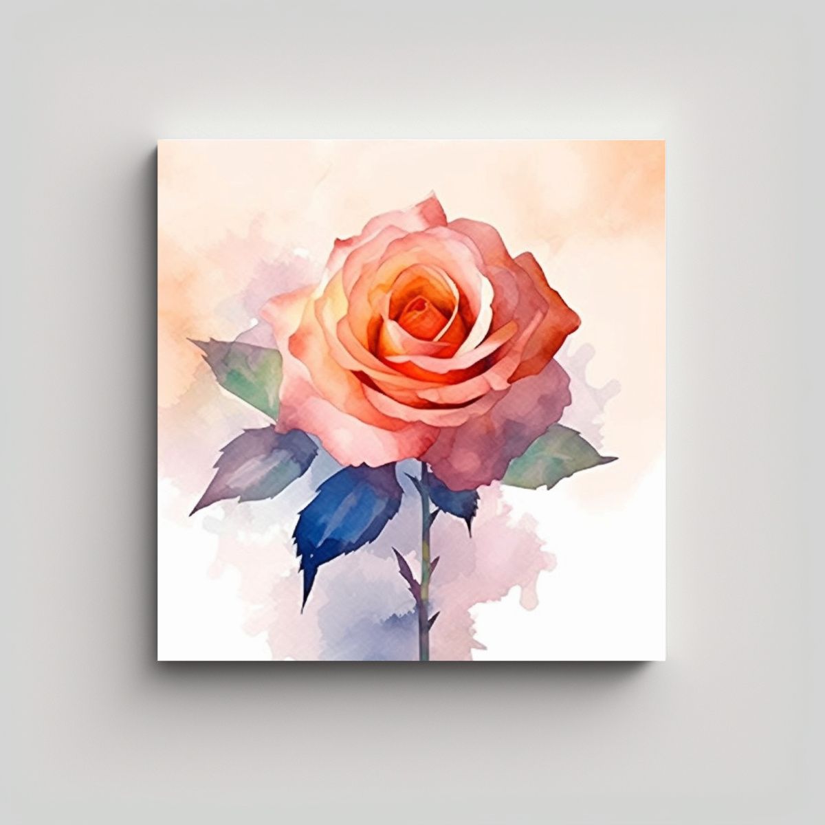 GENERICO - Cuadro Estilo Acuarela De Rosa Única En Lienzo 100x100 Cm