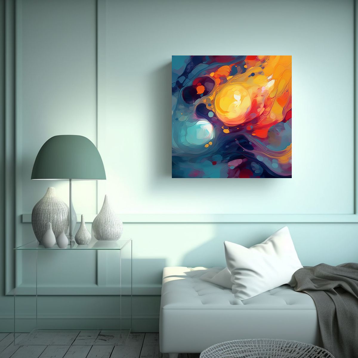 GENERICO - Cuadro Abstracto Con Intenso Patrón De Colores V4 100x100 Cm