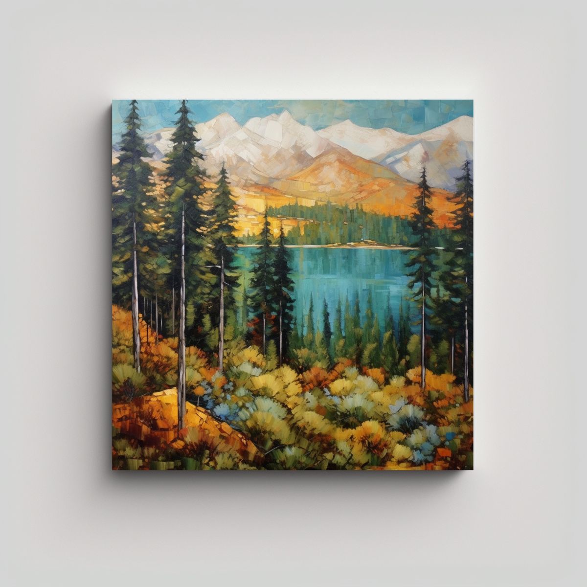 GENERICO - Pintura Paisaje Montañas Lagos Pinos Bariloche 100x100 Cm