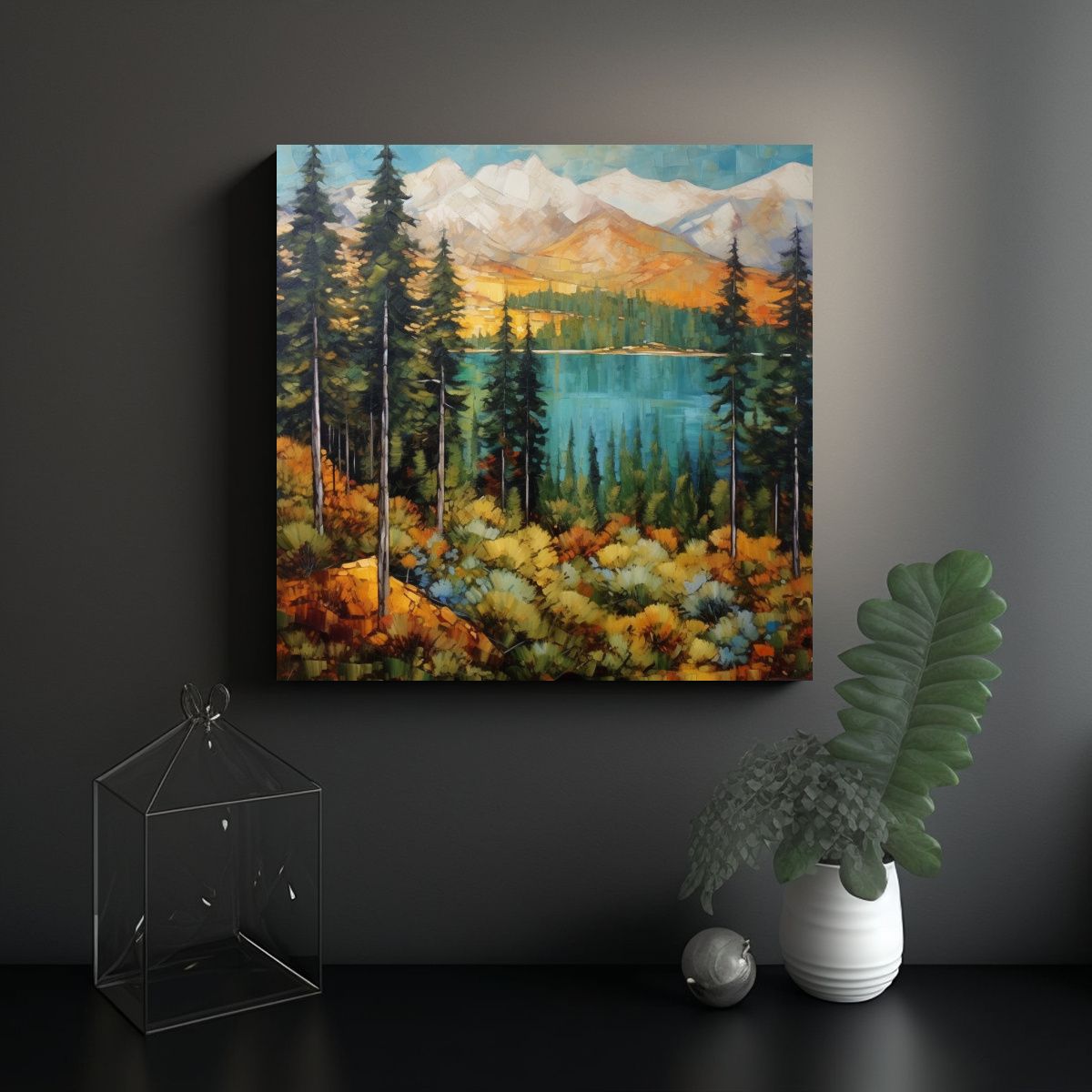 GENERICO - Pintura Paisaje Montañas Lagos Pinos Bariloche 100x100 Cm