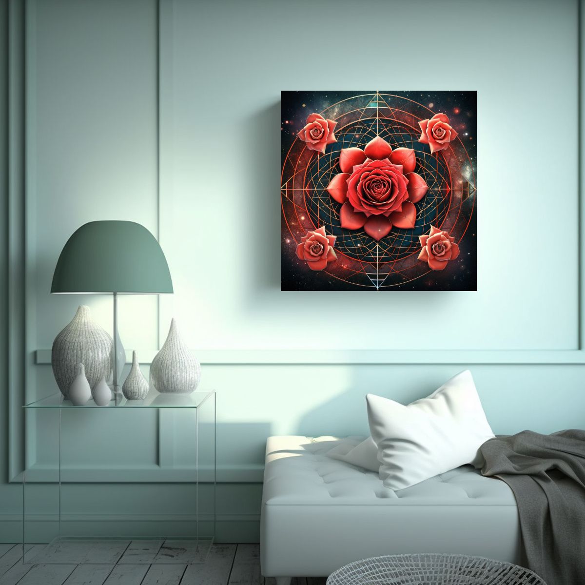 GENERICO - Cuadro Abstracto Rosa Roja En Mandala De 100x100 Cm