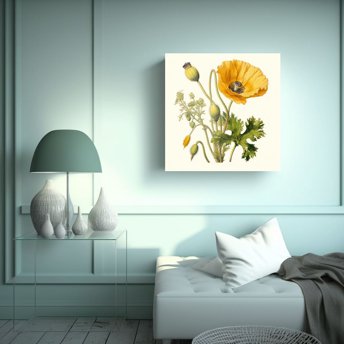 GENERICO - Cuadro Amarillo De Amapola Detallada Ilustración 100x100 Cm