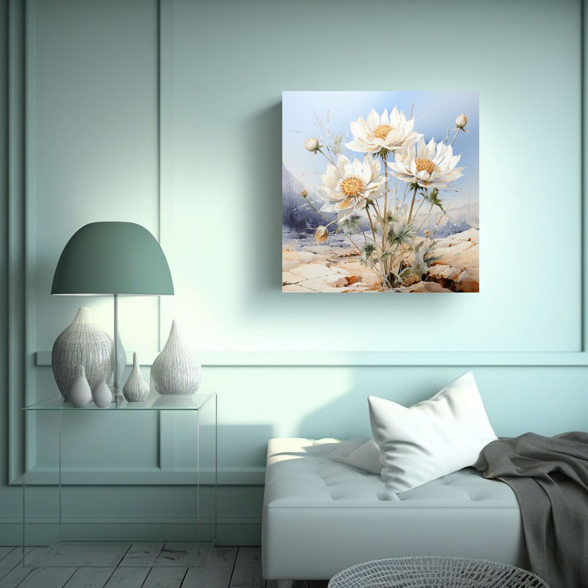 GENERICO - Cuadro Abstracto De Flores En Bastidor Colores 100x100 Cm