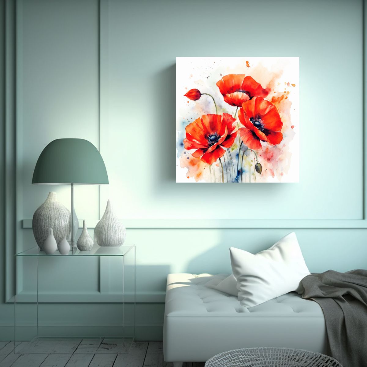 GENERICO - Cuadro Decorativo De Amapolas Rojas En Gama De 100x100 Cm