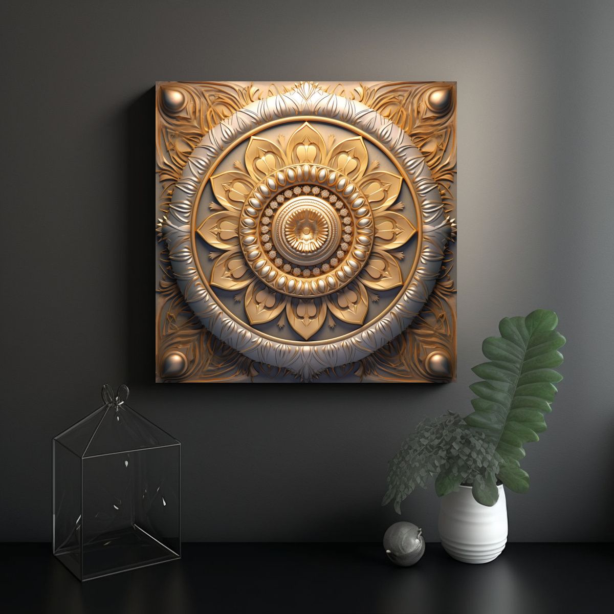 GENERICO - Pintura Lienzo Tela Mandala Metálico Suave 100x100 Cm