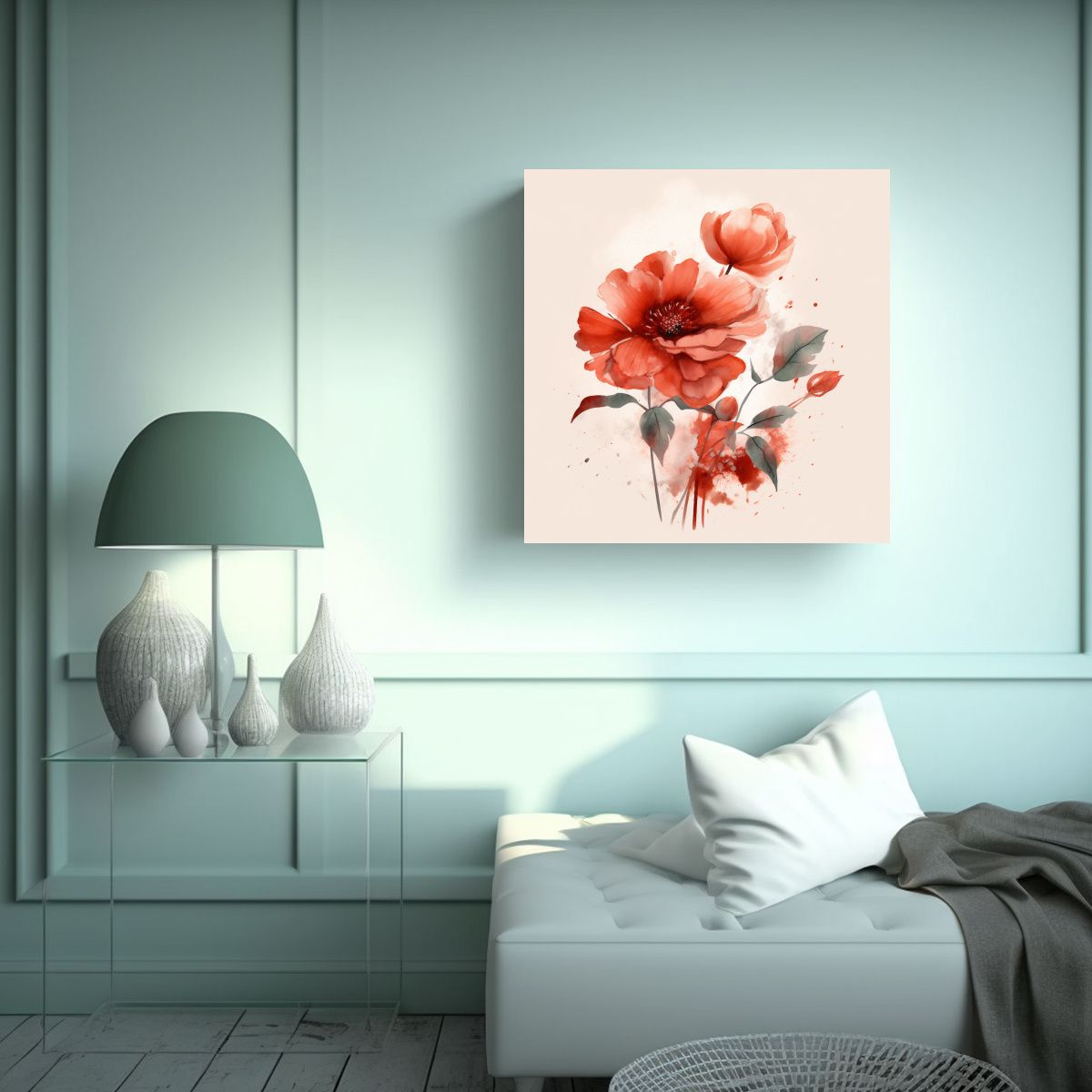 GENERICO - Estilo Acuarela Flores Ilustración Belleza 100x100 Cm