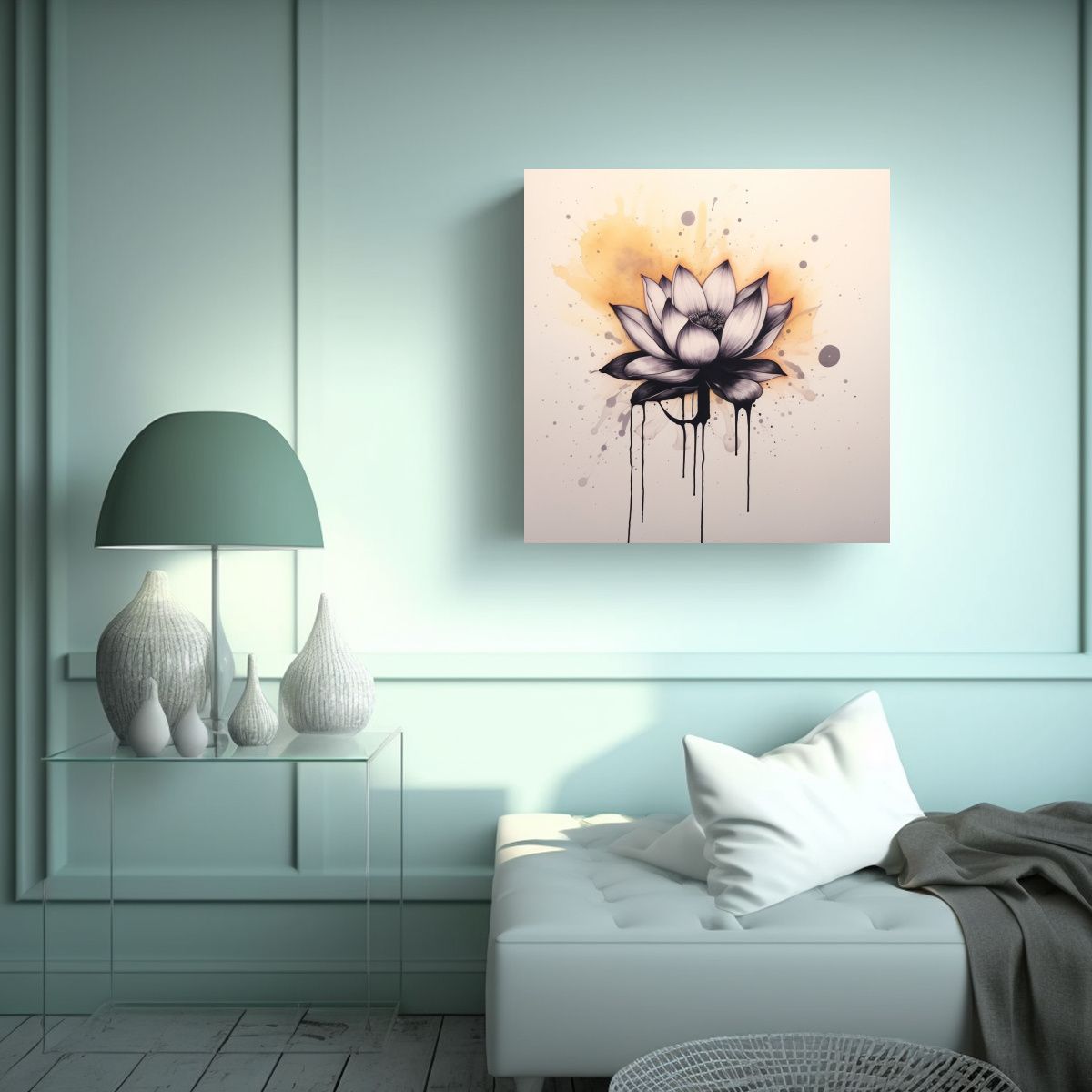 GENERICO - Diseño De Tatuaje De Flor De Loto En Cuadro De 100x100 Cm