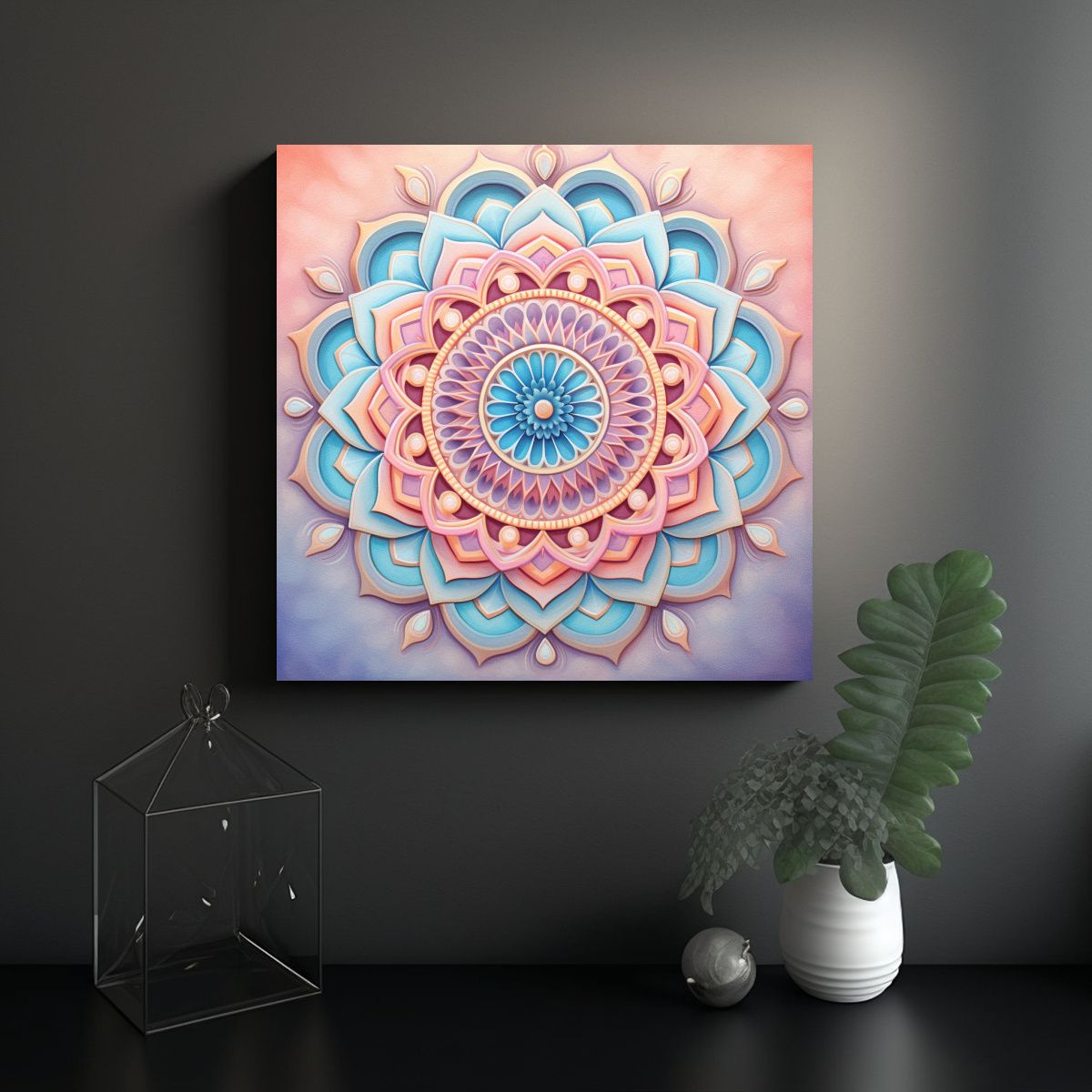 GENERICO - Cuadro Tela Mandala En Tonos Pastel Claro 100x100 Cm