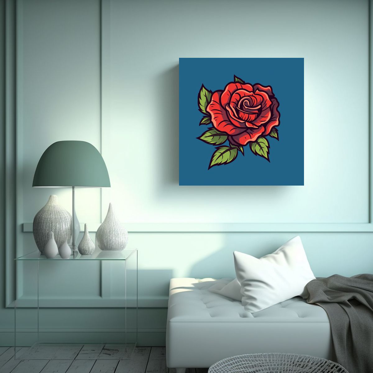 GENERICO - Cuadro Vintage Con Tatuaje De Rosa Simple En 100x100 Cm