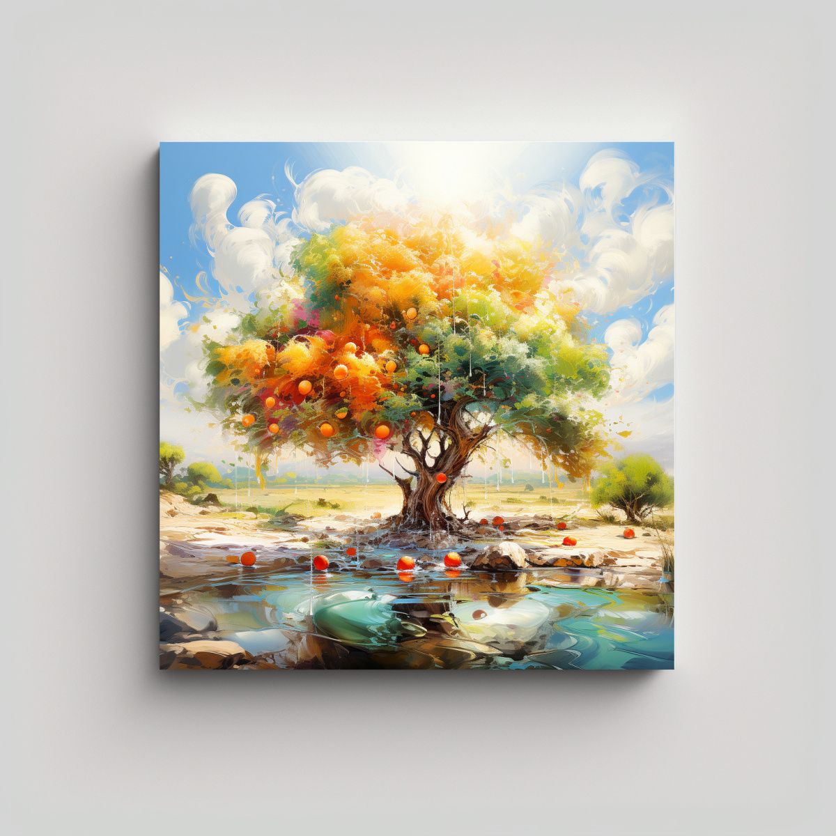 GENERICO - Pintura Abstracta De Colores Pastel De Un árbol 100x100 Cm