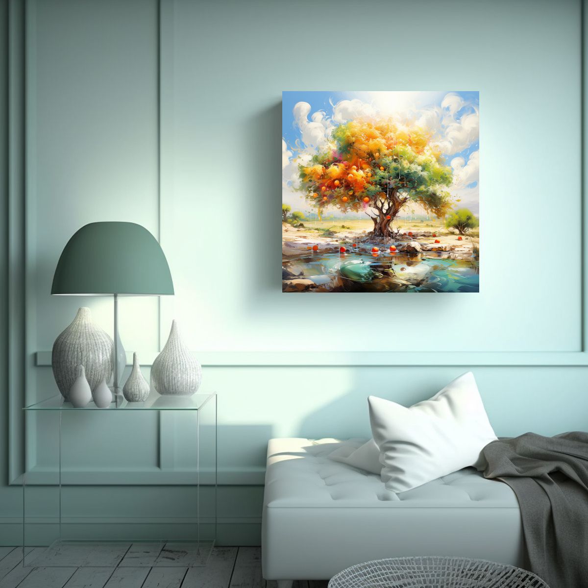 GENERICO - Pintura Abstracta De Colores Pastel De Un árbol 100x100 Cm