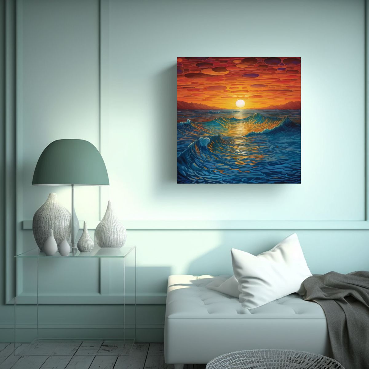 GENERICO - Puesta De Sol ámbar Y Océano Azul En Horizonte 100x100 Cm