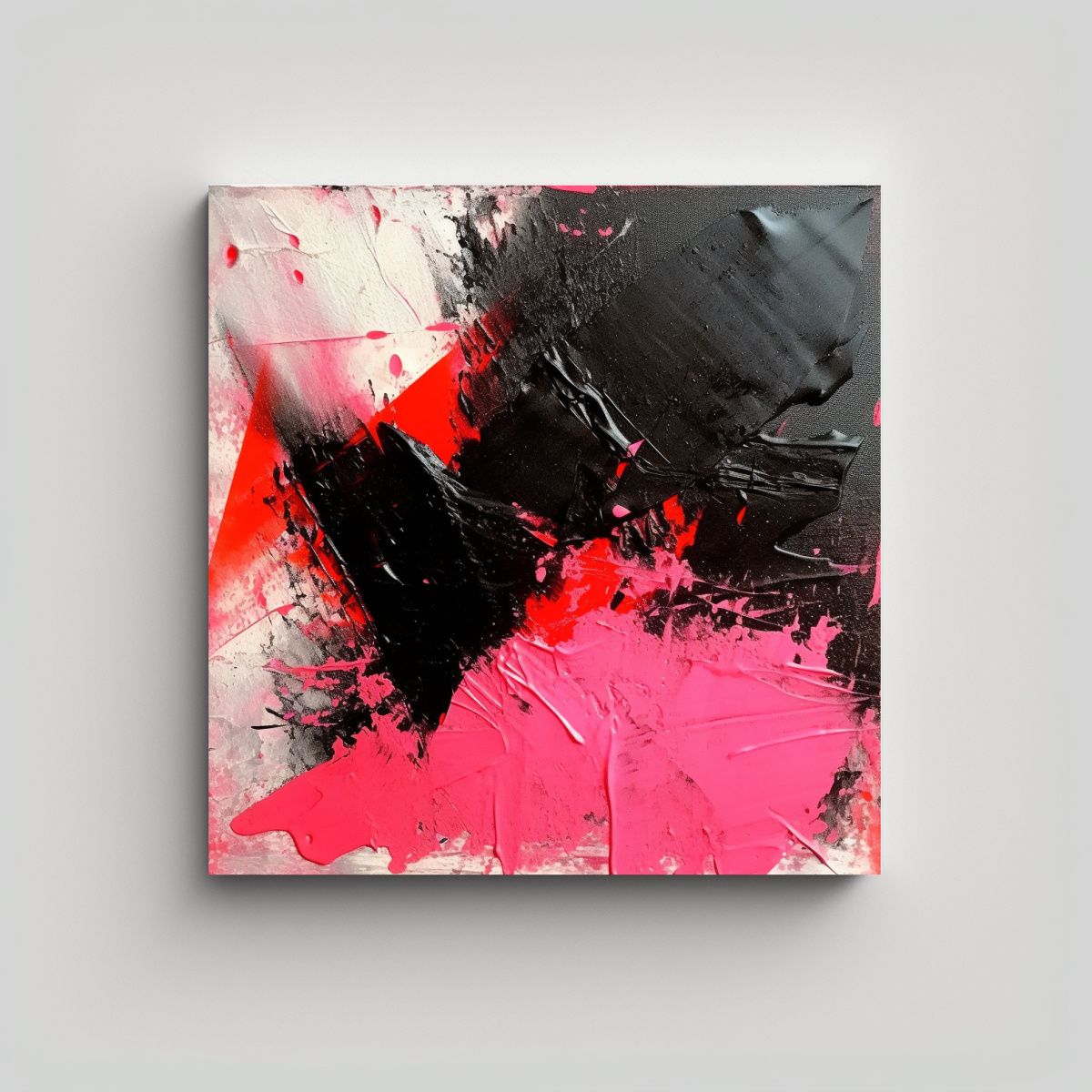 GENERICO - Pintura Abstracta En Tela Negro Y Rosa Intenso 100x100 Cm