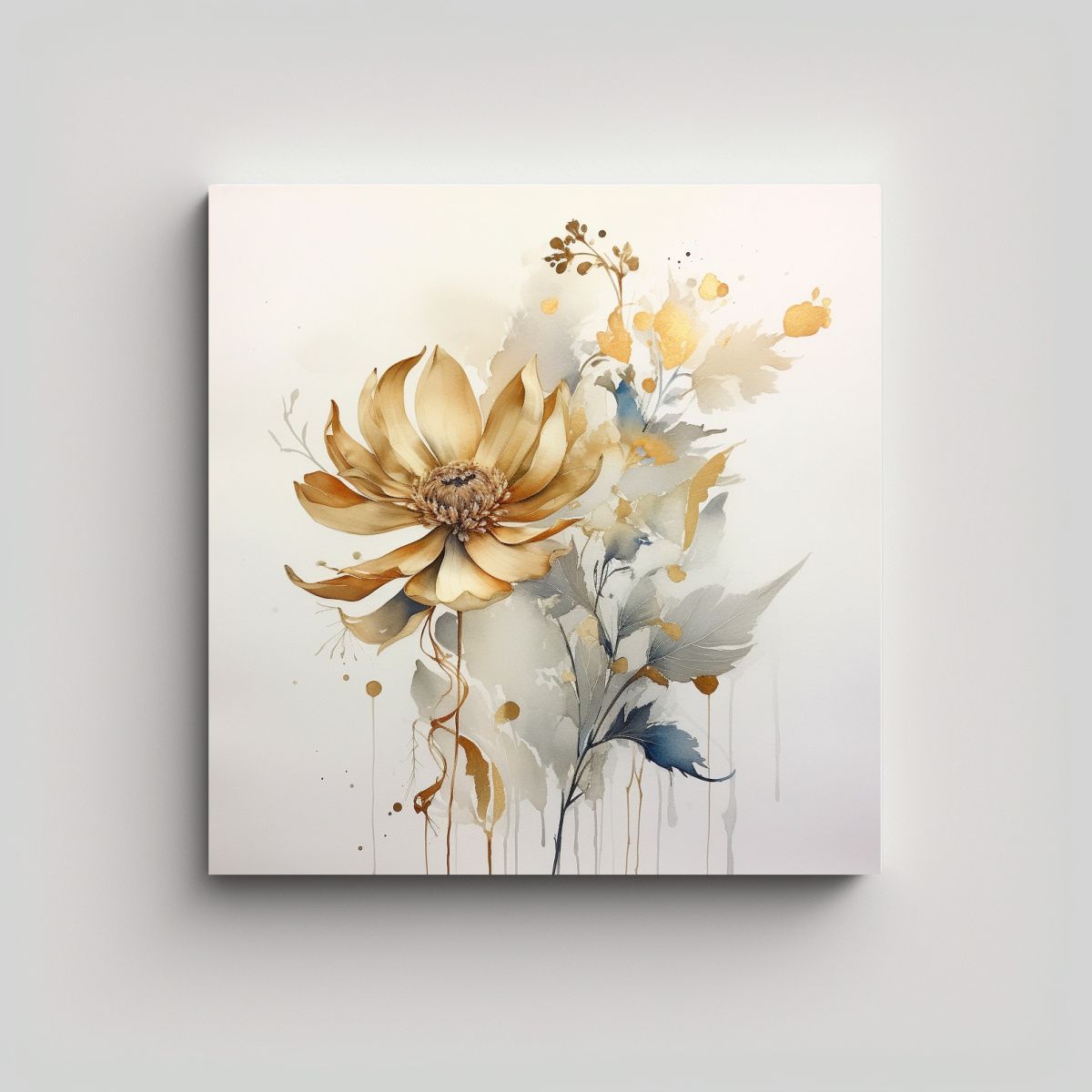 GENERICO - Patrón Intenso Full Color Con Bouquet Dorado En 100x100 Cm