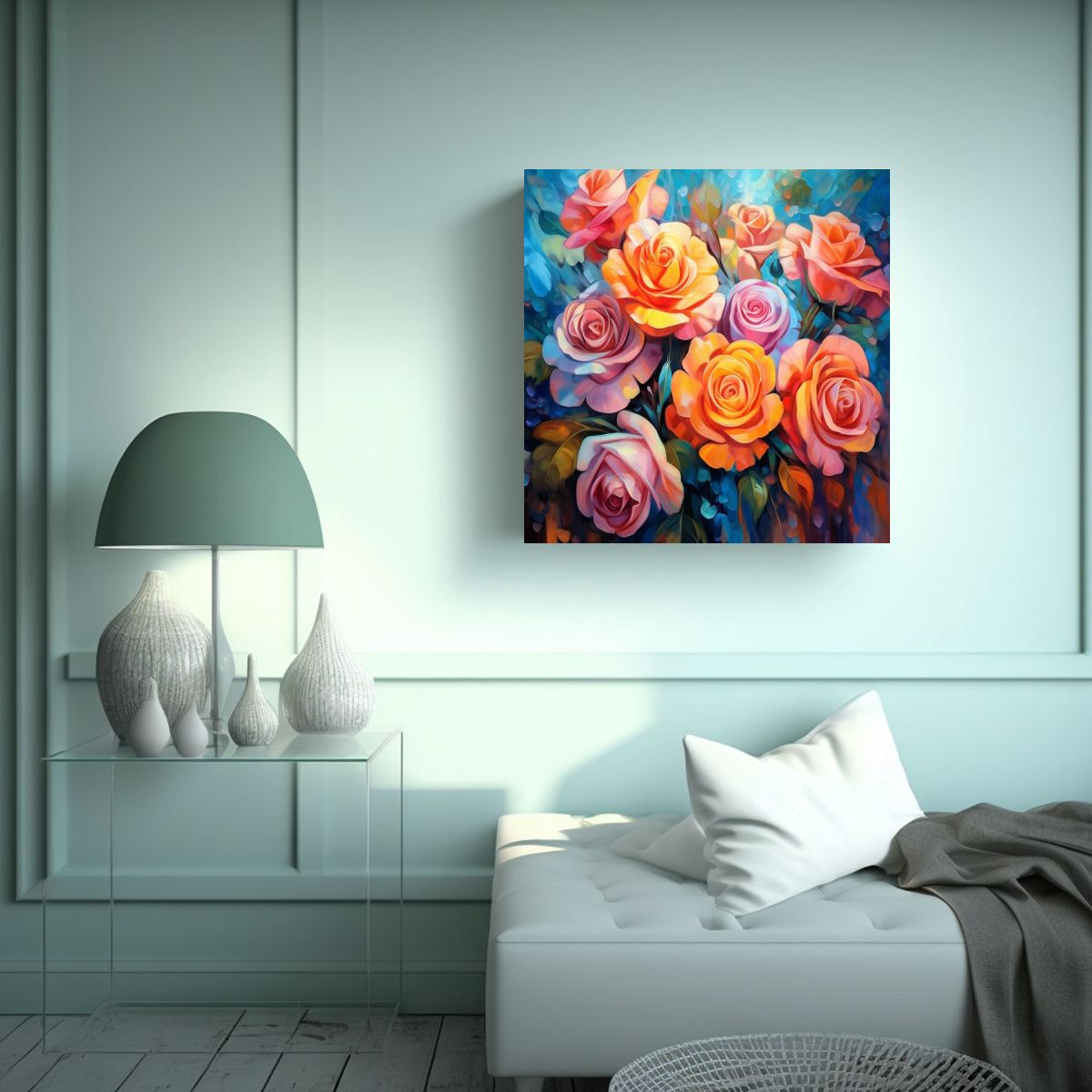 GENERICO - Arte De Pared Espectacular Con Rosas Coloridas Y 100x100 Cm