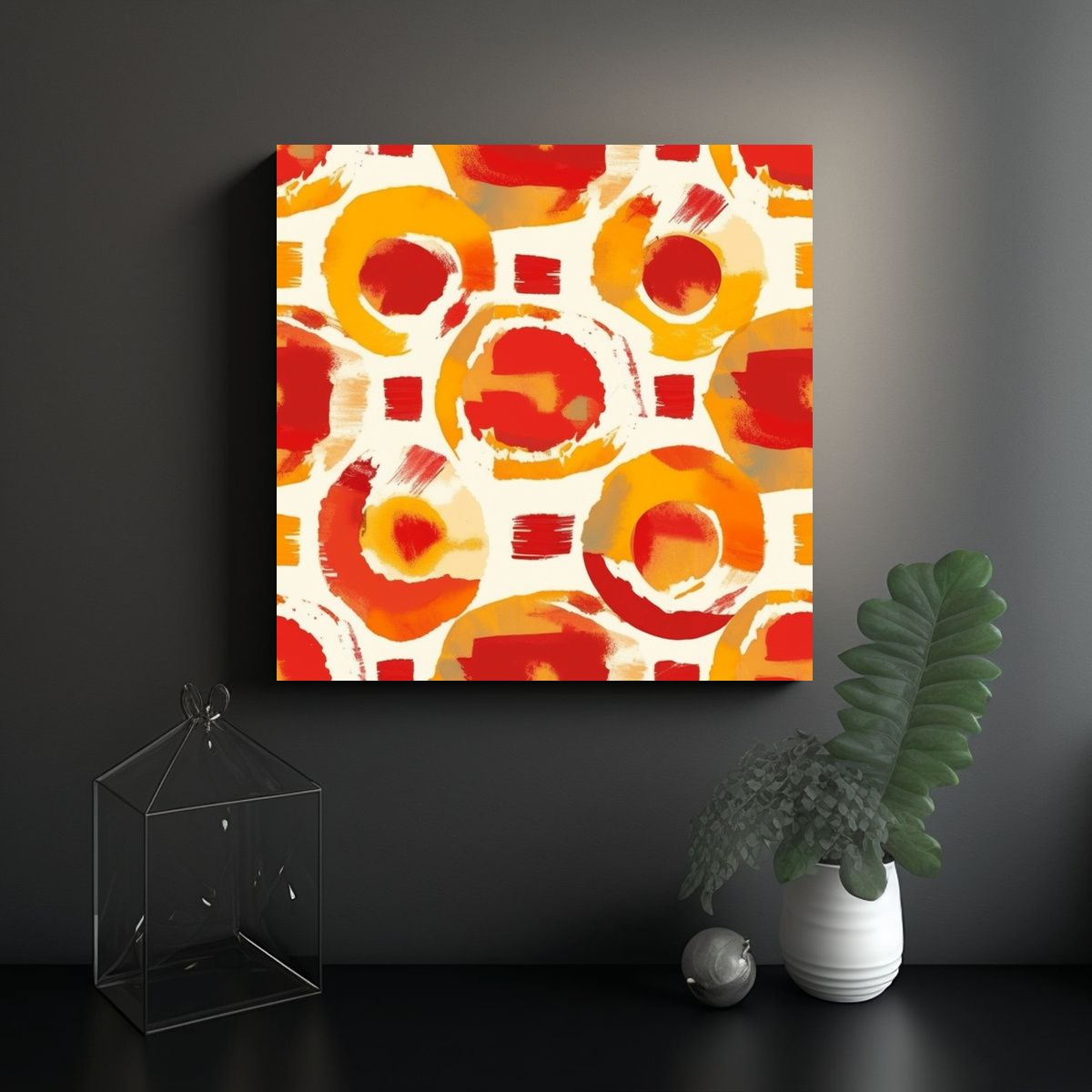 GENERICO - Patrón Intenso Boho En Lienzo Rojo Marfil Y 100x100 Cm