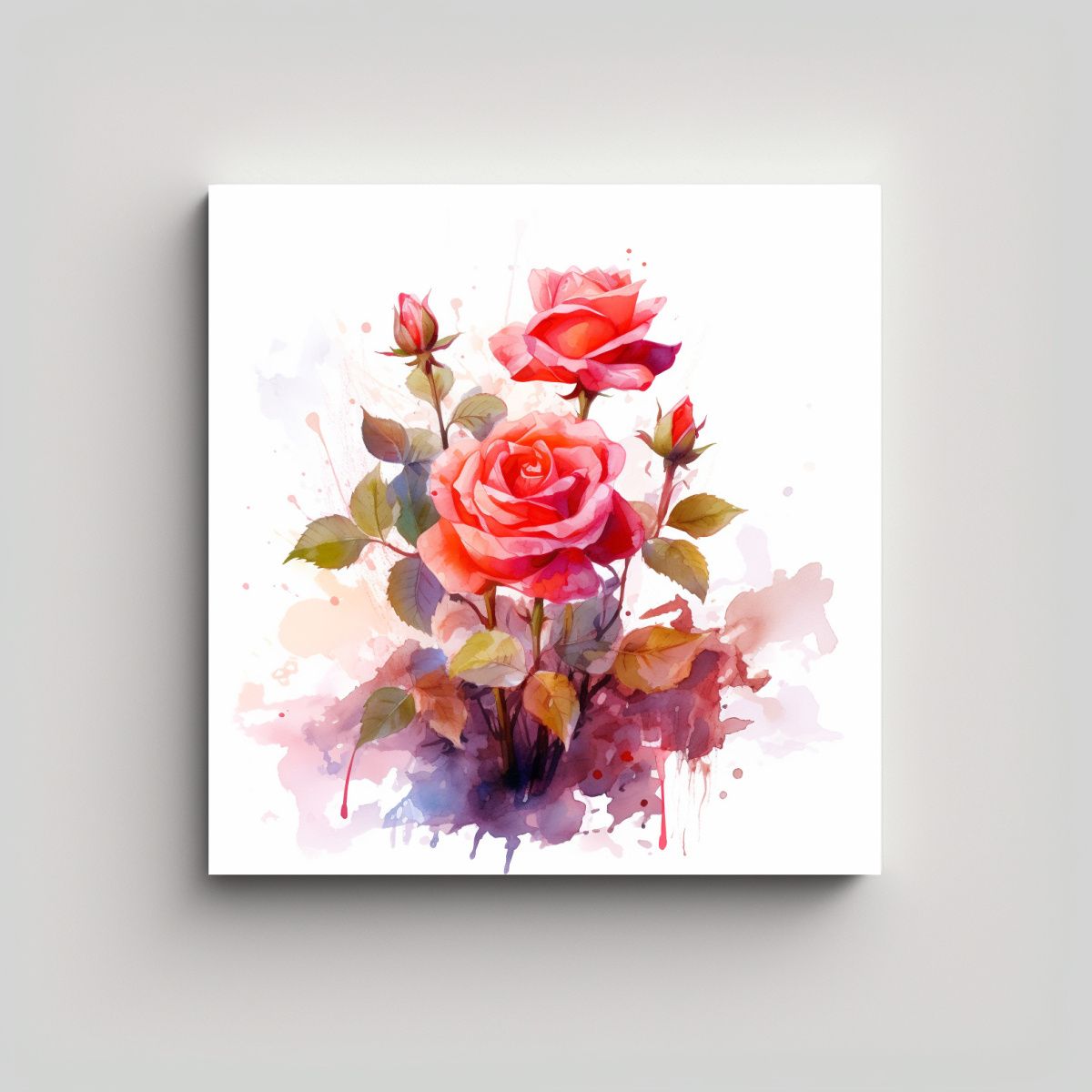 GENERICO - Cuadro Decorativo Rose Bush En Estilo Acuarela - 100x100 Cm