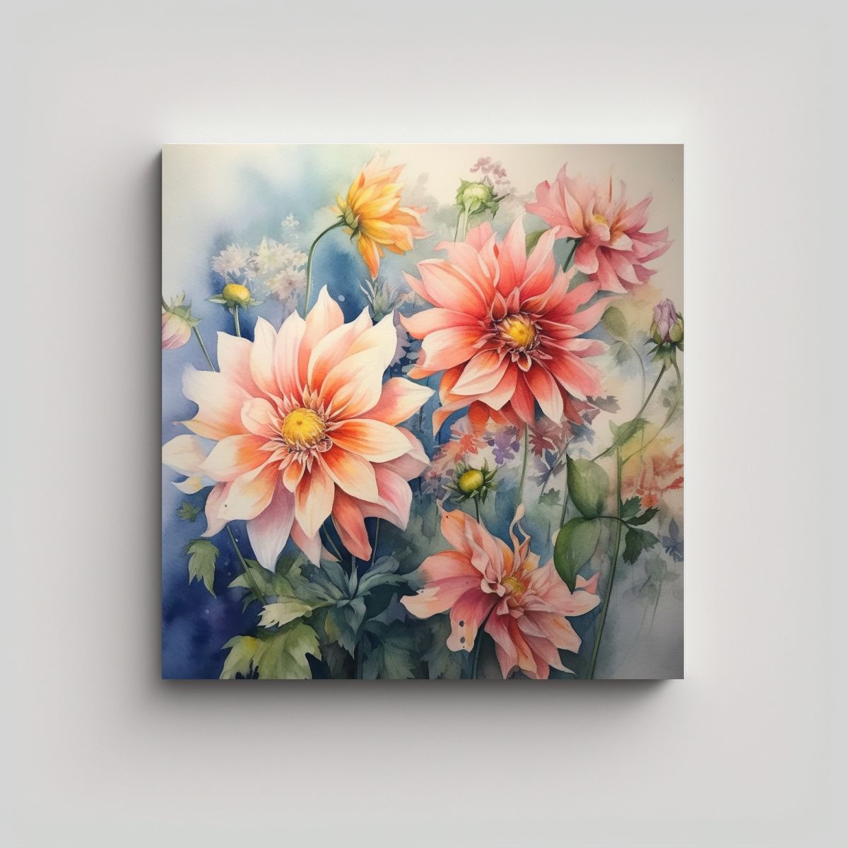 GENERICO - Cuadros Decorativos De Flores En Acuarela Con 100x100 Cm