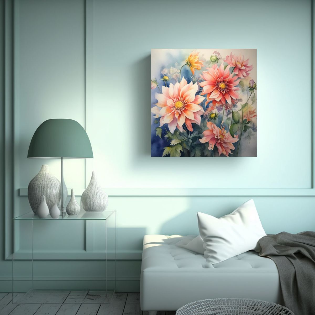 GENERICO - Cuadros Decorativos De Flores En Acuarela Con 100x100 Cm