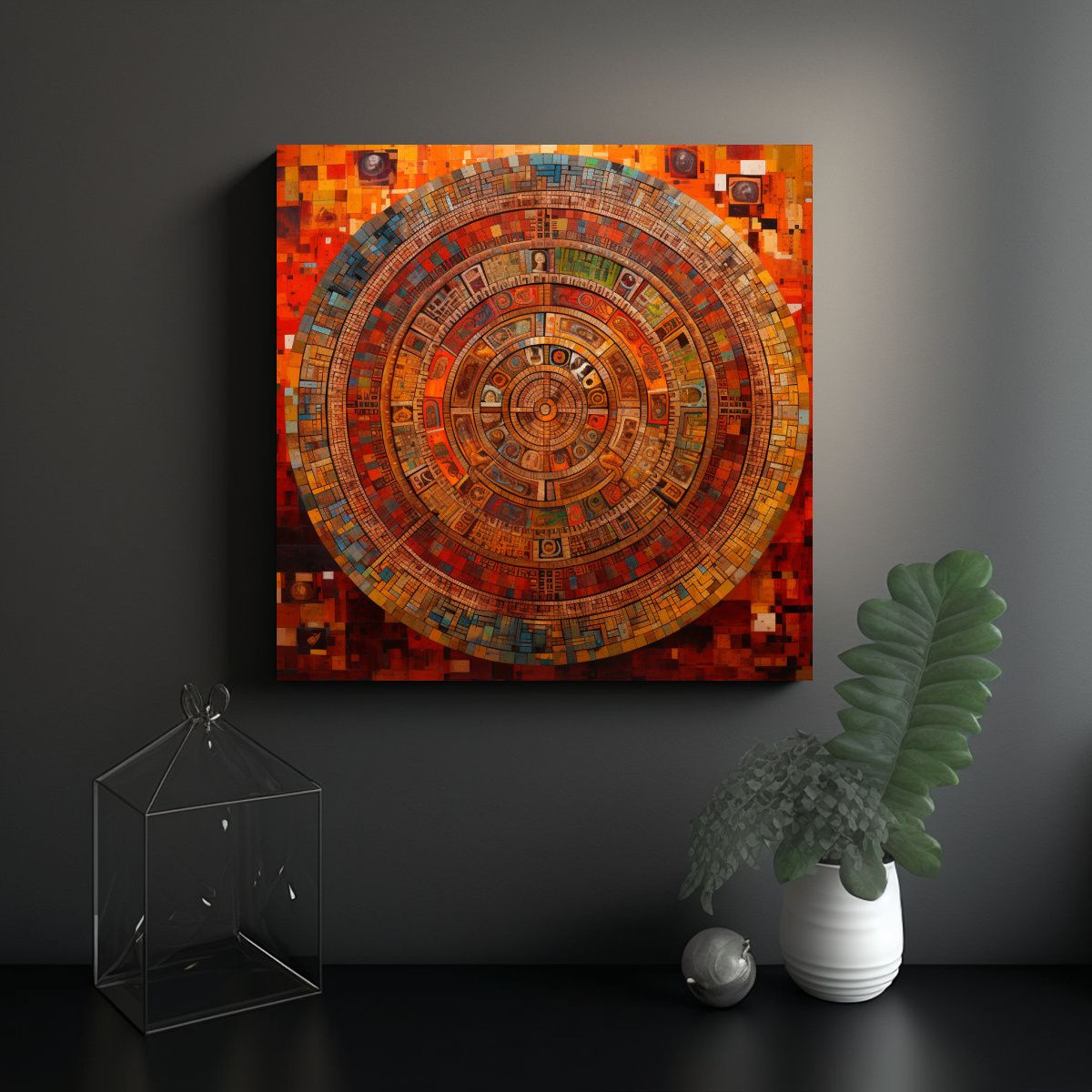GENERICO - Cuadro Vintage Con Calendario Azteca Y Mosaico 100x100 Cm