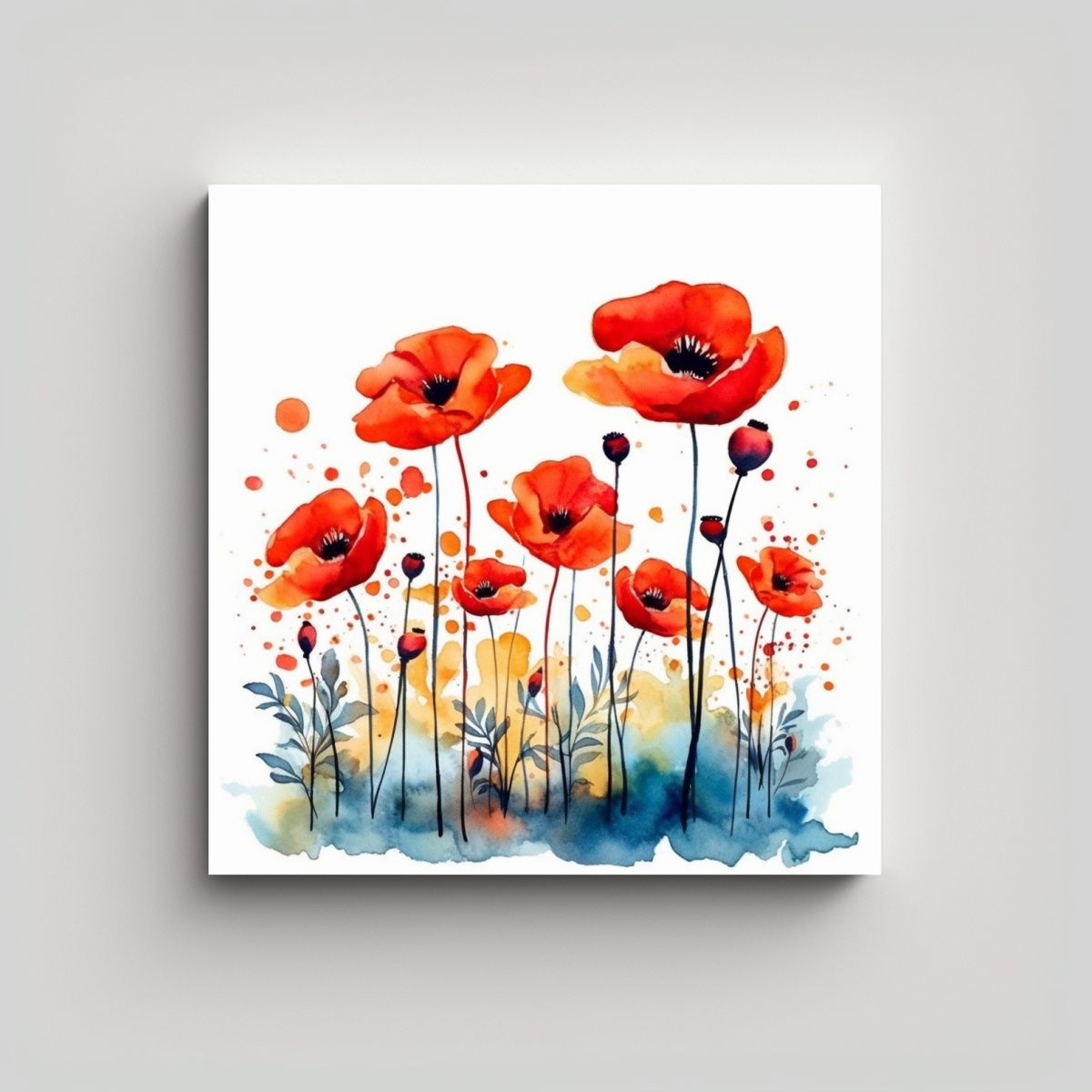 GENERICO - Pintura De Campo De Amapolas Acuarela Lienzo De 100x100 Cm