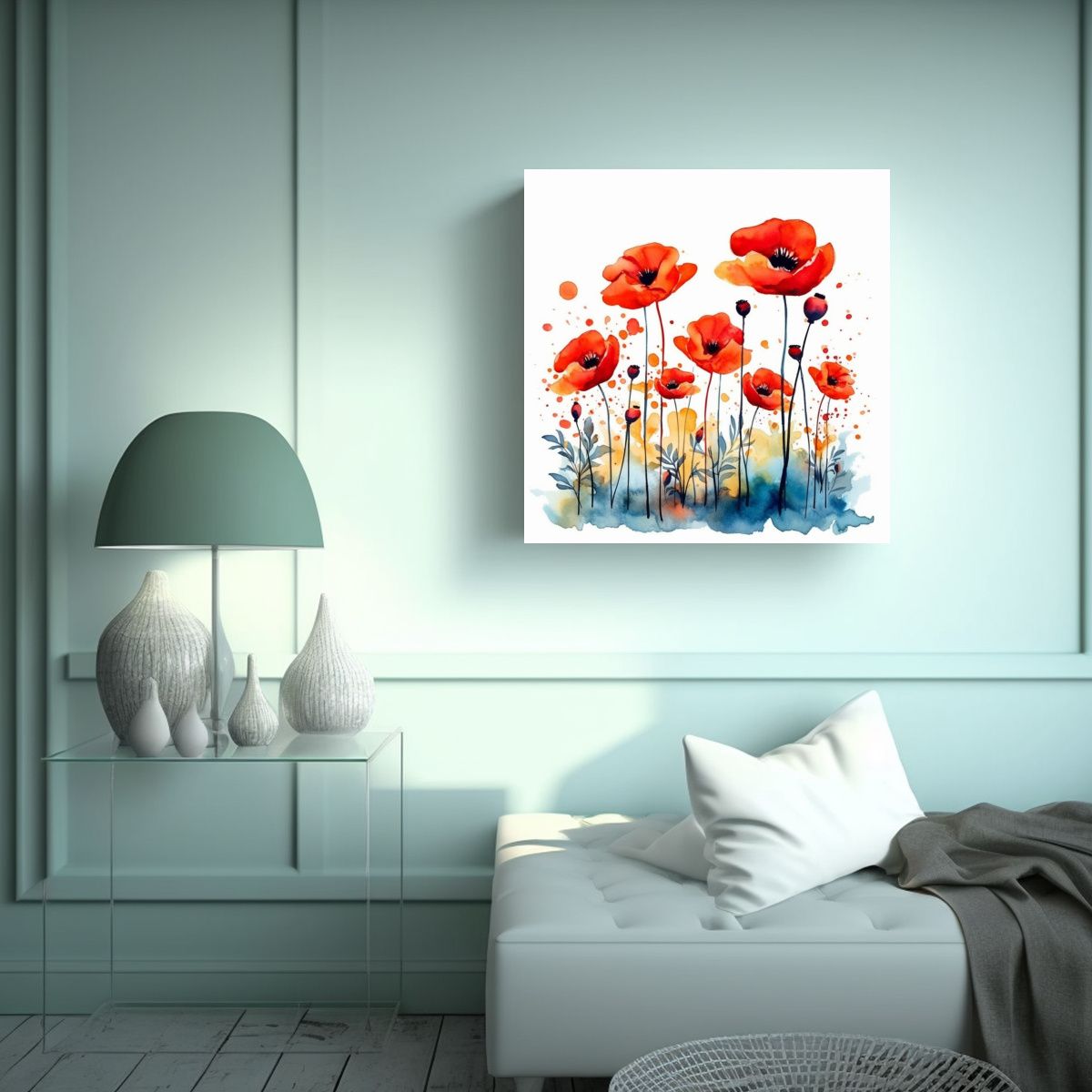 GENERICO - Pintura De Campo De Amapolas Acuarela Lienzo De 100x100 Cm