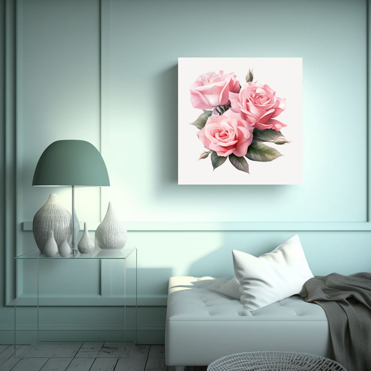 GENERICO - Cuadro Ilustrado De Rosas Rosadas Soñadoras En 100x100 Cm