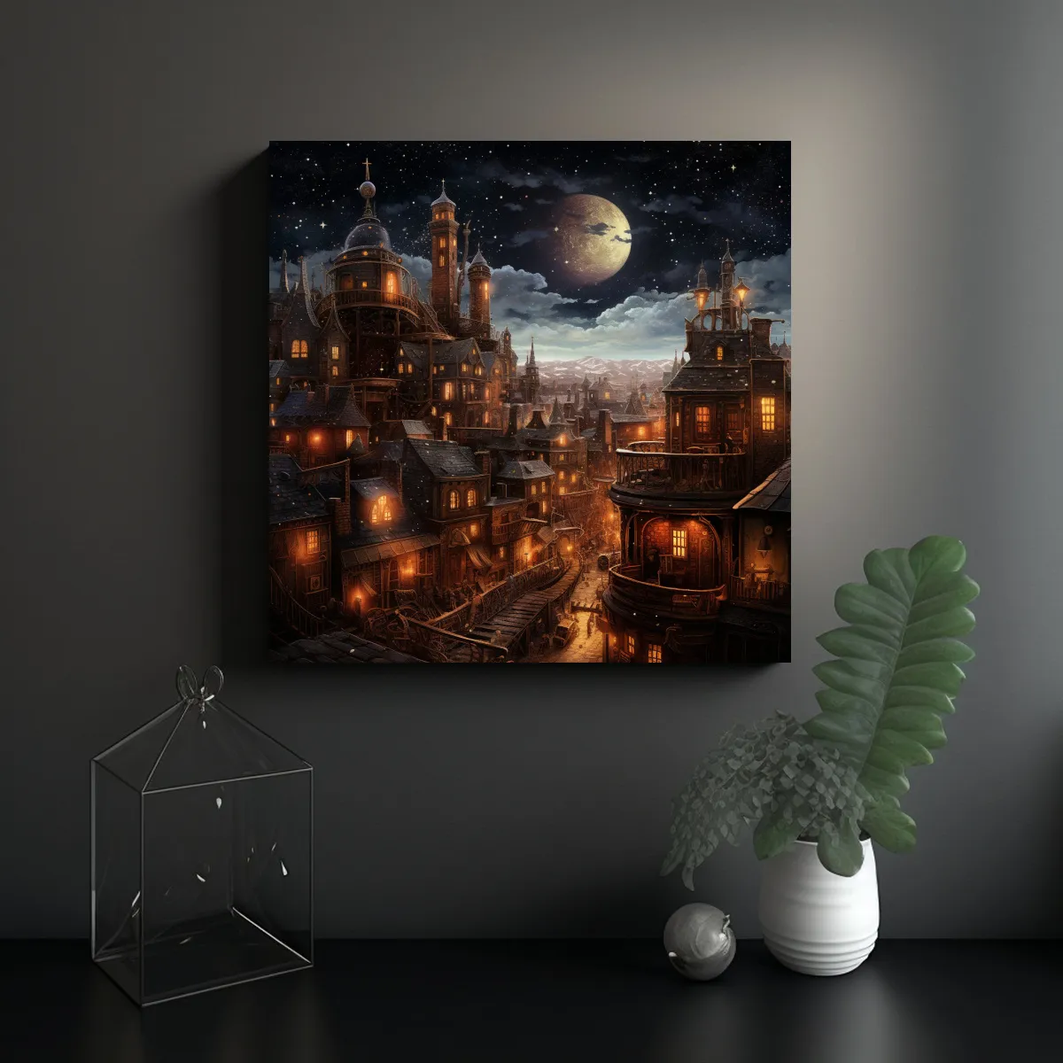 GENERICO - Cuadro Decorativo Steampunk Ciudad Bajo Un Cielo 100x100 Cm