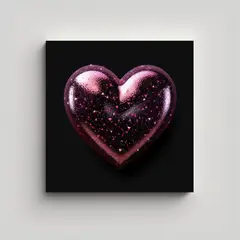 GENERICO - Cuadro Acuarela Corazón Cromado Rosa Sobre Negro 100x100 Cm