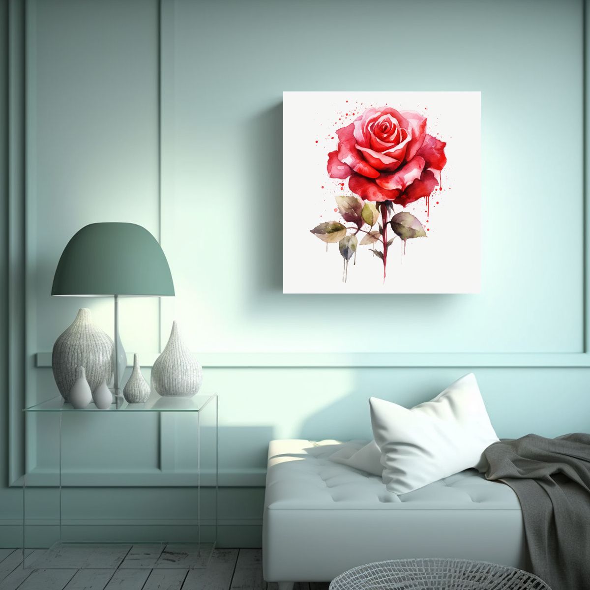 GENERICO - Cuadro De Rosas Rojas 0569 En Estilo Acuarela - 100x100 Cm
