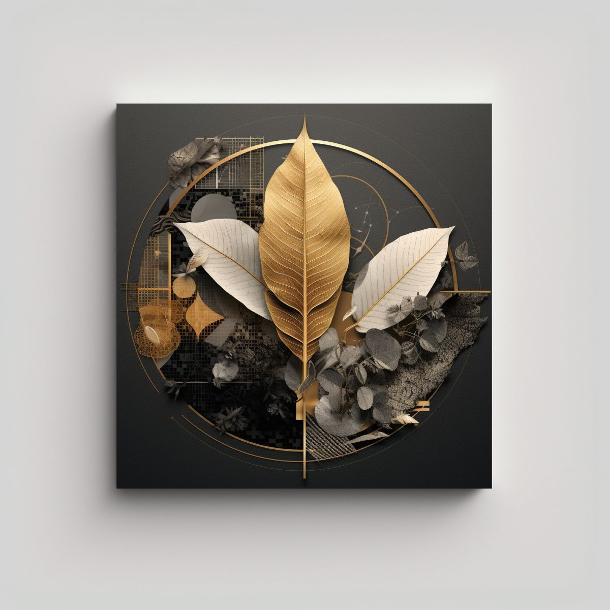 GENERICO - Collage Geométrico Fractal Con Hojas Secas 100x100 Cm