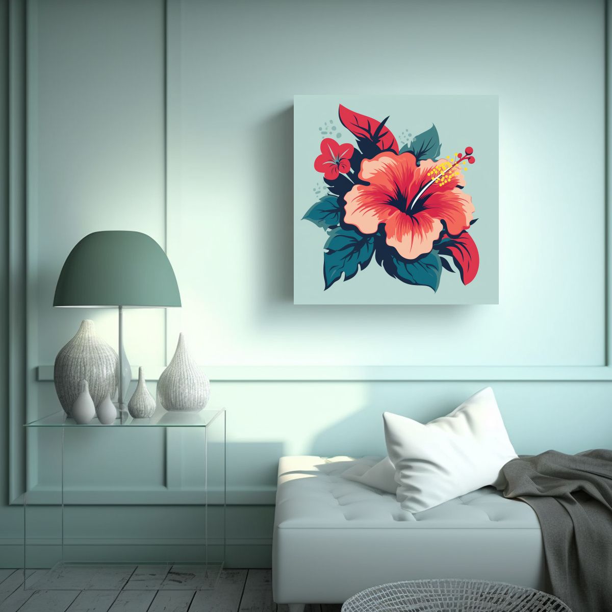 GENERICO - Arte Minimalista Hawaiano De Hibiscus En Lienzo 100x100 Cm
