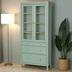 GENERICO - Vitrina de madera Vintage 90x35x190 color verde con madera natural