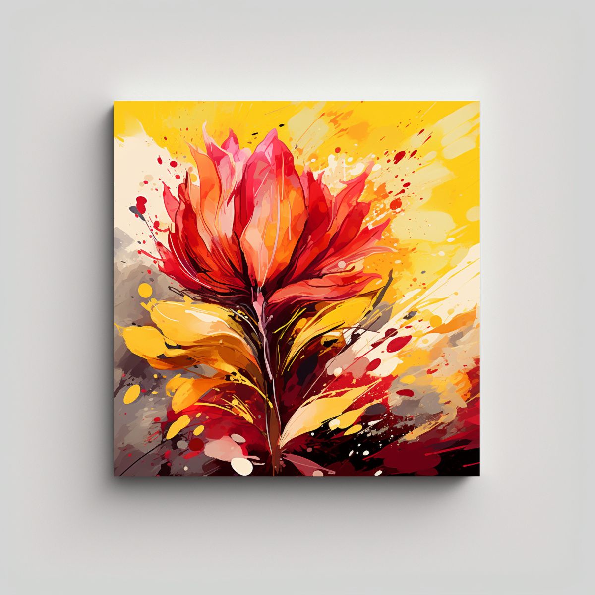 GENERICO - Cuadro Moderno Elegante Amarillo Y Rojo 100x100 Cm