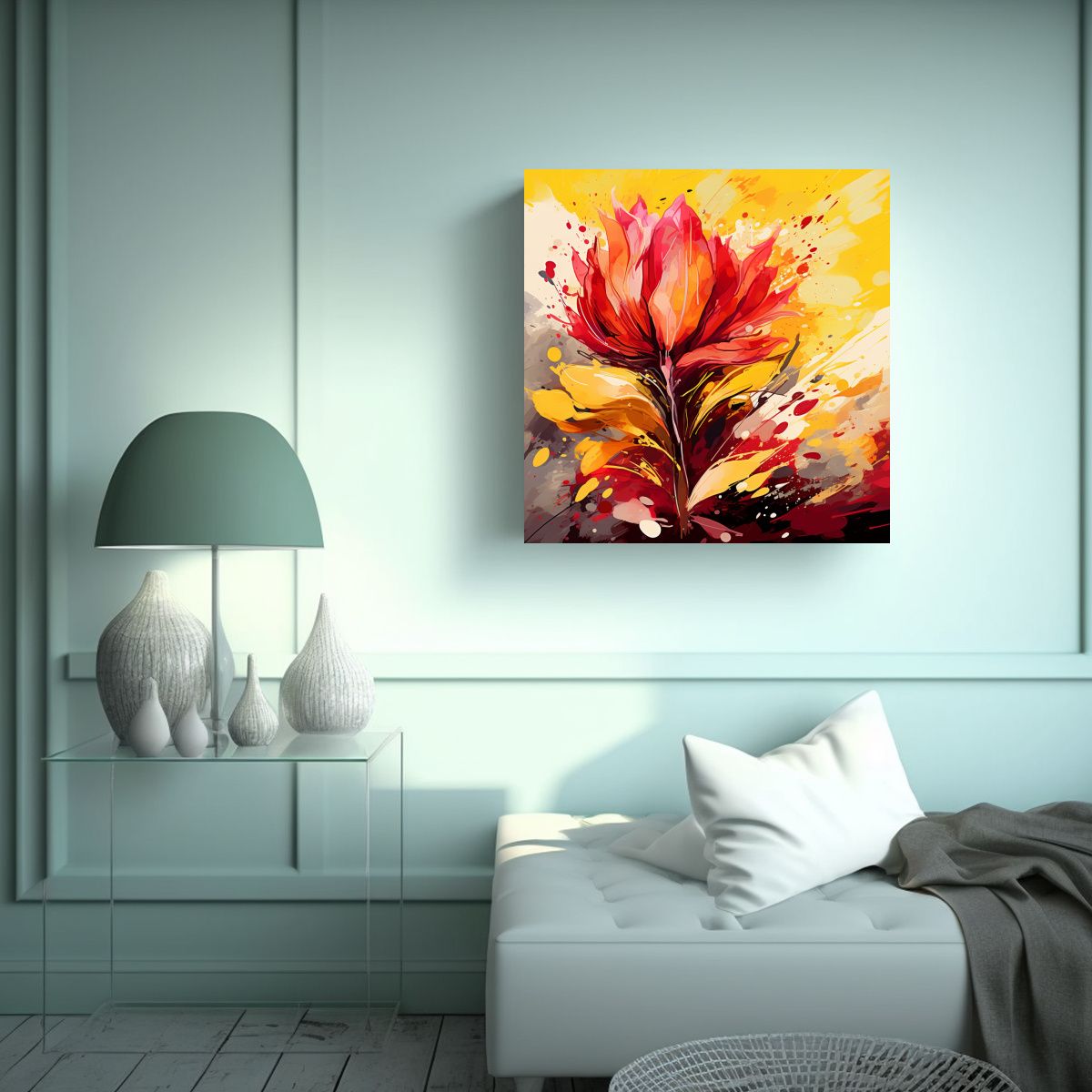 GENERICO - Cuadro Moderno Elegante Amarillo Y Rojo 100x100 Cm