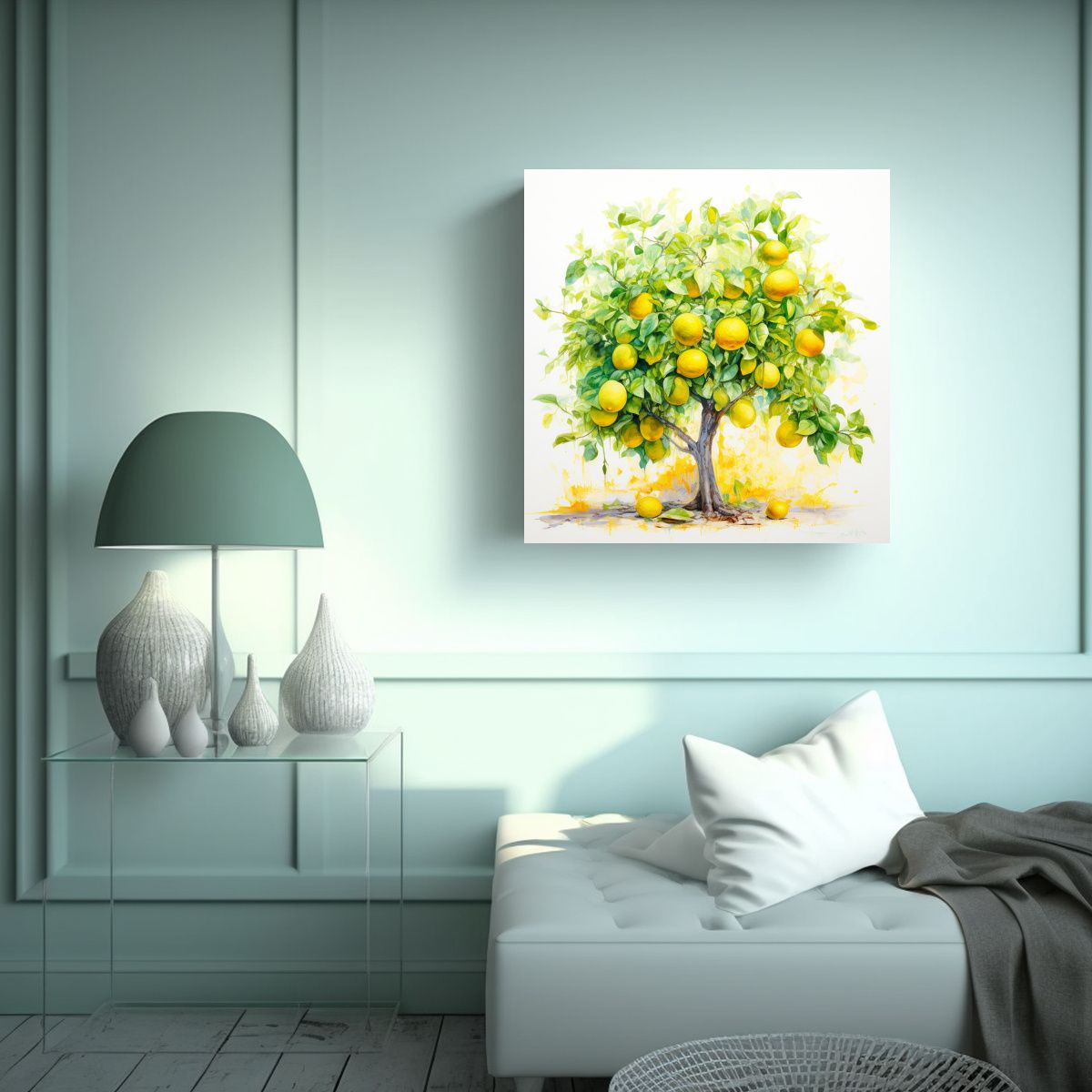 GENERICO - Pintura Abstracta De Colores Amarillo Y Verde 100x100 Cm