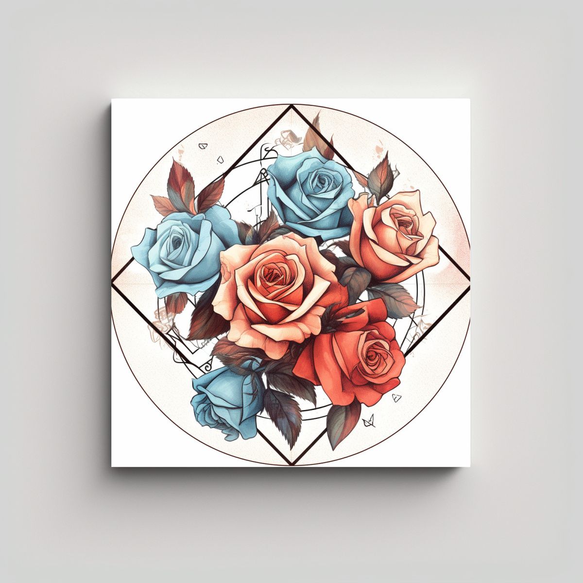 GENERICO - Decoración De Tela En Bastidor Rosa Geométrica 100x100 Cm