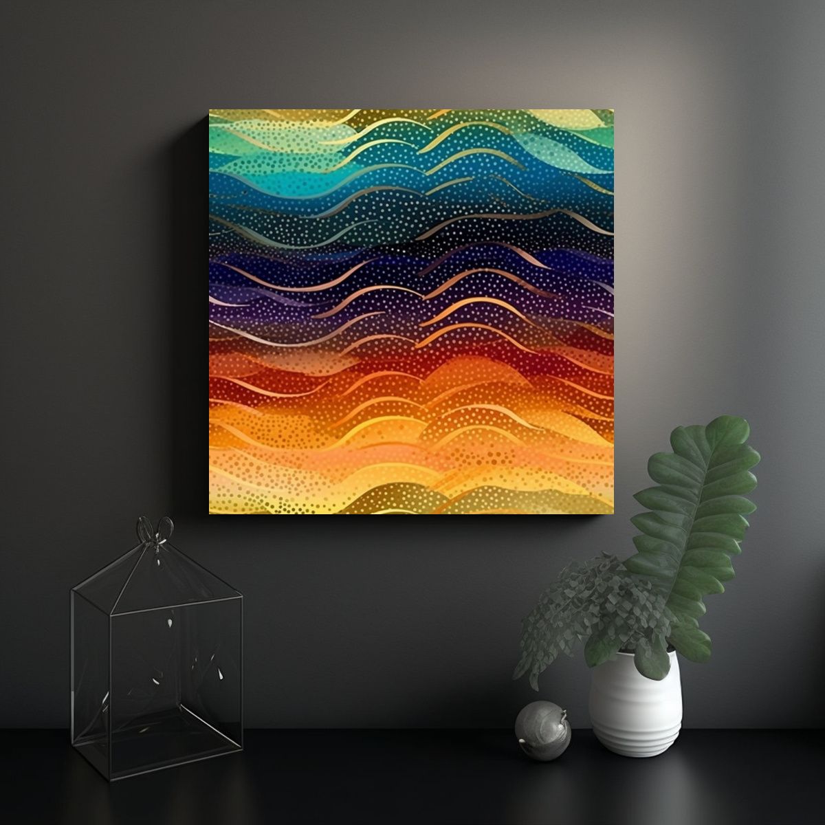 GENERICO - Impresión De Arte Fino De Ondas Arcoíris 100x100 Cm