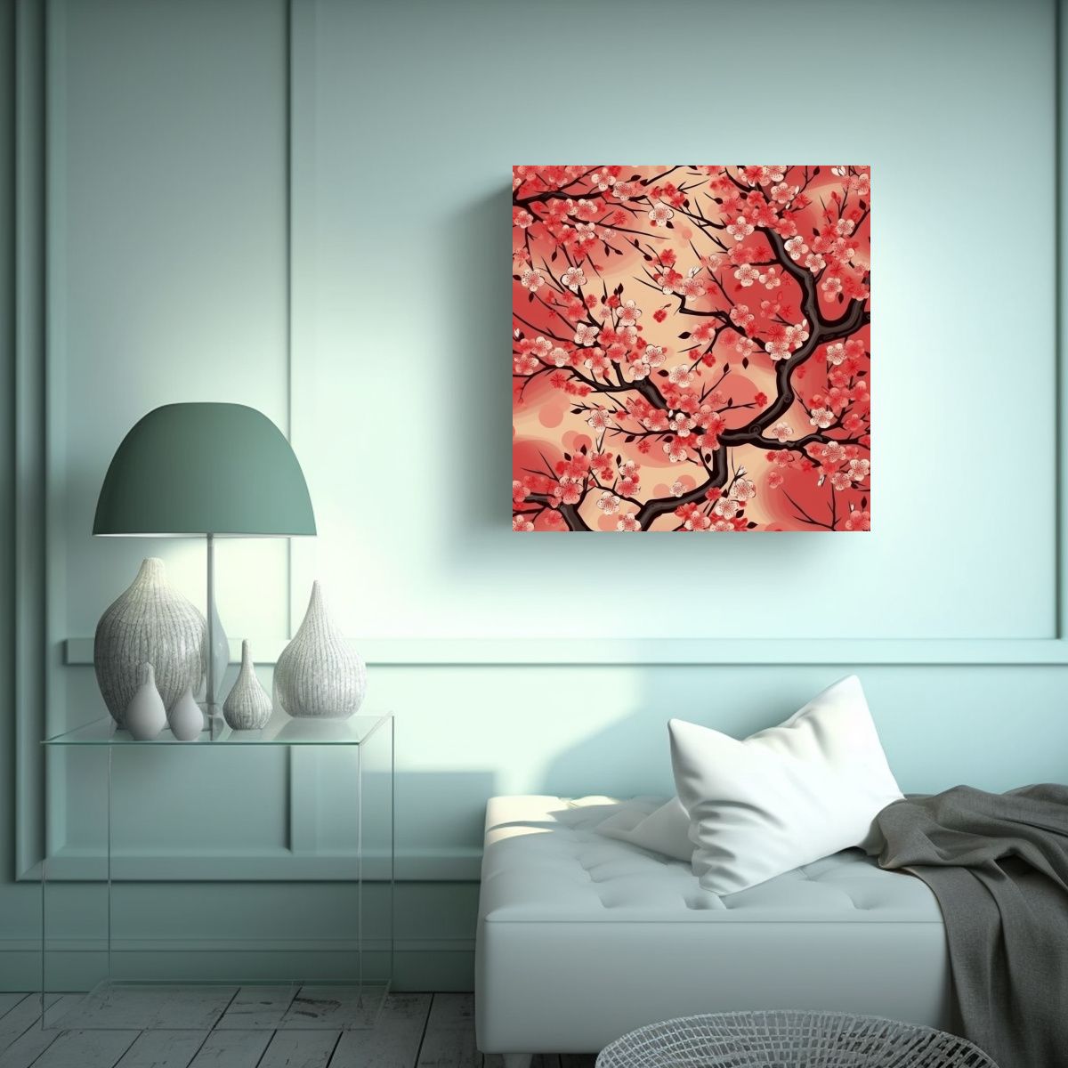 GENERICO - Arte Oriental Actual Con Patrón De Flor De 100x100 Cm