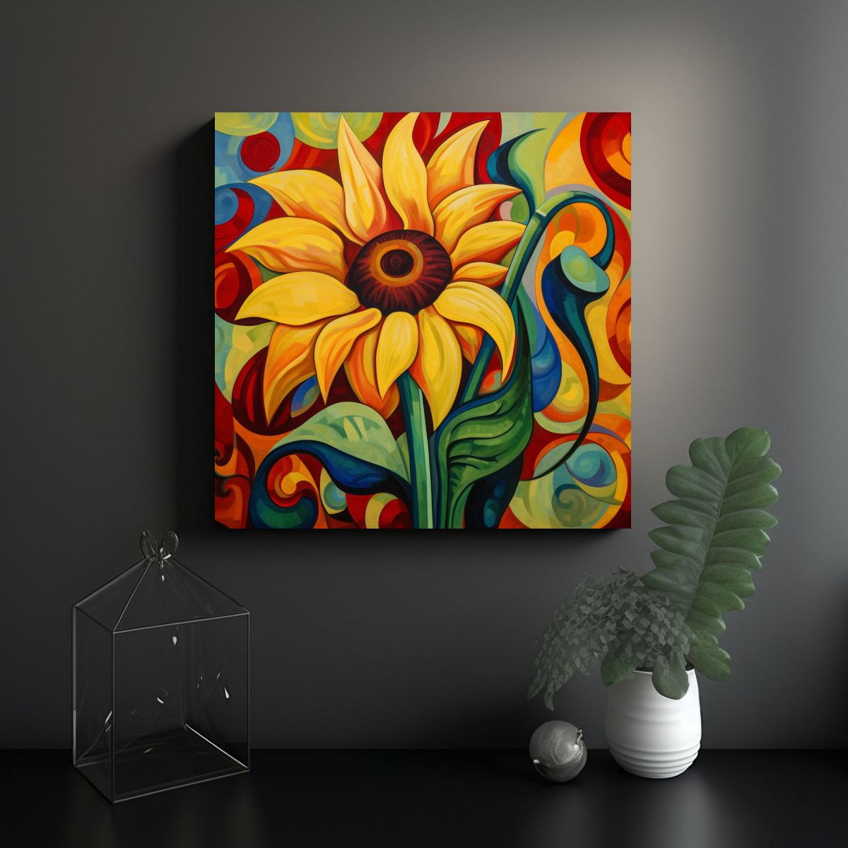 GENERICO - Cuadro Decorativo Minimalista Con Girasoles Al 100x100 Cm
