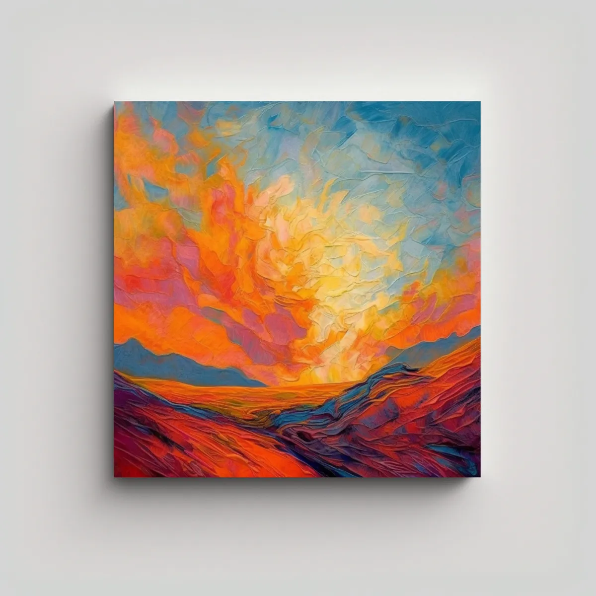 GENERICO - Puesta De Sol En CéspedAbstracto Cuadro Al óleo 100x100 Cm