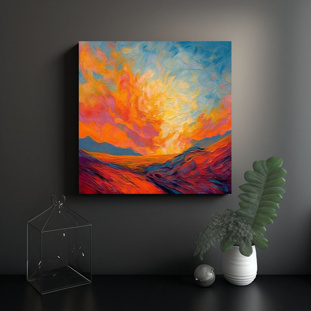 GENERICO - Puesta De Sol En CéspedAbstracto Cuadro Al óleo 100x100 Cm
