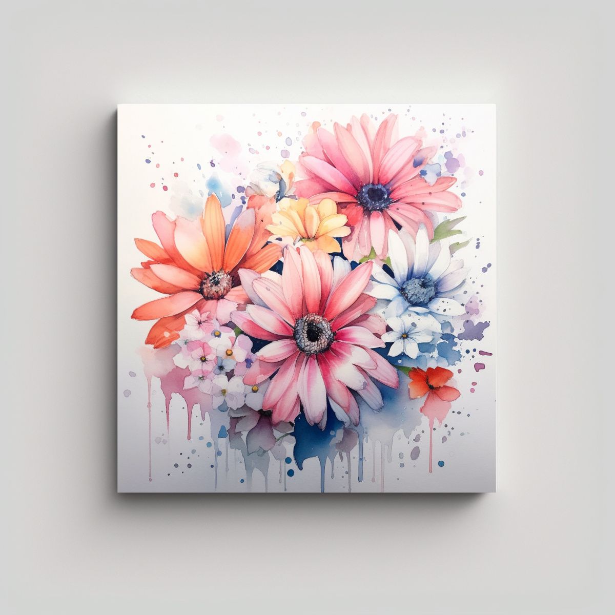 GENERICO - Cuadros Decorativos De Flores Acuarela Para Sala 100x100 Cm