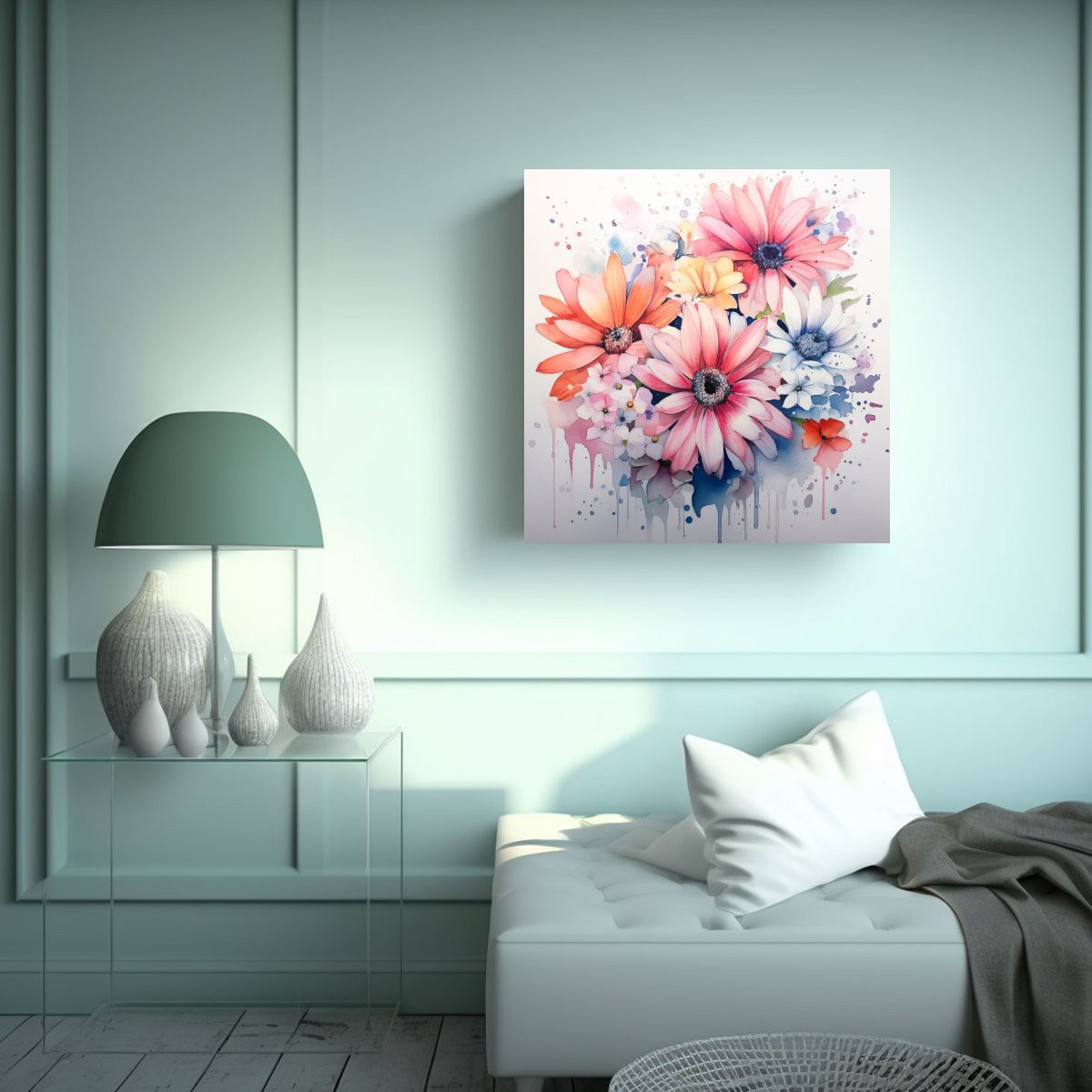 GENERICO - Cuadros Decorativos De Flores Acuarela Para Sala 100x100 Cm